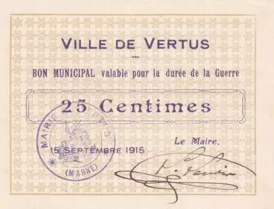 France 25 Centimes - City of Vertus - 15-09-1915