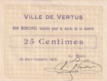 France 25 Centimes - City of Vertus - 15-09-1915