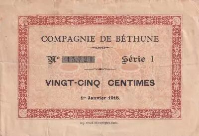 France 25 Centimes - Compagnie de B�thune - 01-01-1916 - S�rie 1