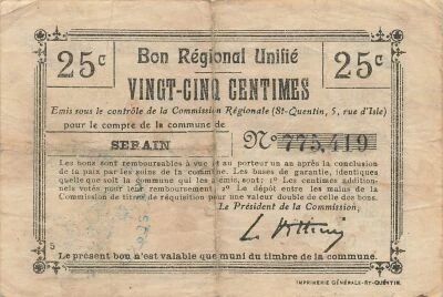 France 25 Centimes - Unified Regional Bill - City of Serain