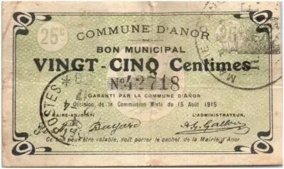 France 25 Centimes Anor City - 1915