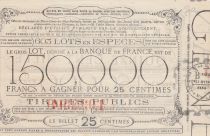 France 25 Centimes Loterie de Bienfaisance Générale des Enfants Pauvres  - 1853 - VF