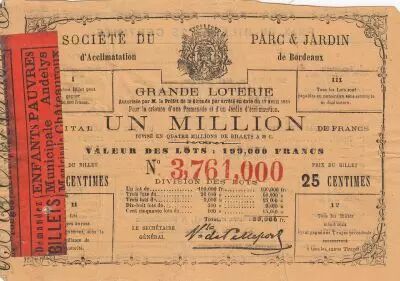 France 25 Centimes Loterie Parc et Jardin de Bordeaux - 1864 - VF