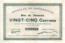 France 25 Centimes Mondrepuis Commune - 1915