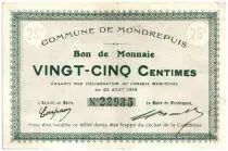 France 25 Centimes Mondrepuis Commune - 1915