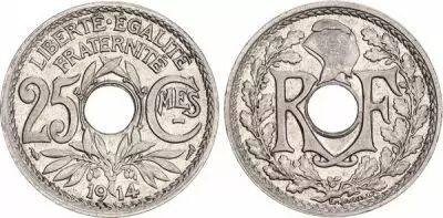 France 25 Centimes Monogram RF - 1914