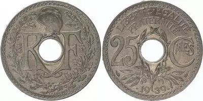 France 25 Centimes Monogram RF - 1939 - UNC