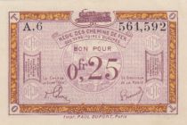 France 25 Centimes Regie des chemins de Fer - 1923 - Serial A.6