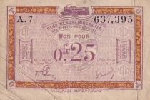France 25 Centimes Regie des chemins de Fer - 1923 - Serial A.7 - F to VF - R.3