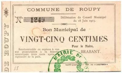 France 25 Centimes Roupy City - 1915