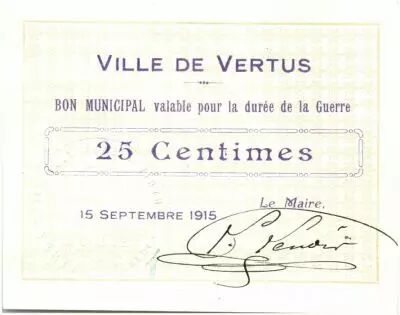 France 25 Centimes Vertus City - 1915