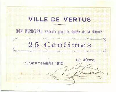 France 25 Centimes Vertus City - 1915