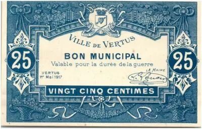 France 25 Centimes Vertus City - 1917