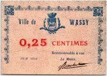 France 25 Centimes Wassy Ville - 1918