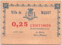 France 25 Centimes Wassy Ville - 1918