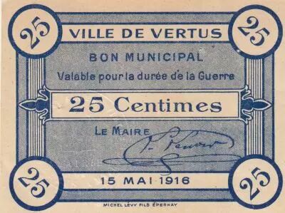 France 25 Cents - City of Vertus - 15-05-1916