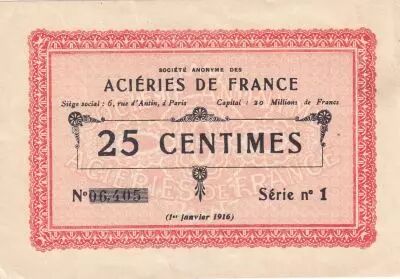 France 25 Cents - Compagnie de B�thune - 01-01-1916 - S�rie 1