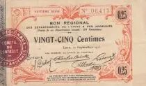 France 25 Cents - Laon - Regional Coupon  - 19-09-1915 - Eighth serial