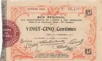 France 25 Cents - Laon - Regional Coupon  - 19-09-1915 - Fourth serial