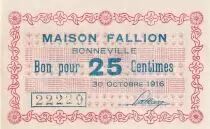 France 25 Cents - Maison Fallion - Bonneville - 1916 - P.74-13