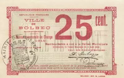 France 25 Cents -Chamber of Commerce - Bolbec - 04-08-1914