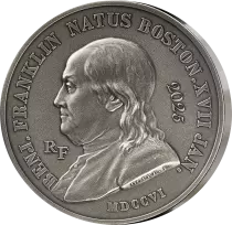 France 25 Euros Haut Relief Argent - 2 Oz Benjamin Franklin 2025