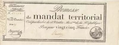 France 25 francs - Mandat Territorial - s�rie 15 - Num 63208 - 1796