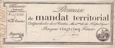 France 25 Francs - Mandat Territorial sans s�rie - 28 Ventose An IV (18.03.1796) - TTB