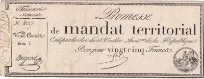 France 25 Francs - Territorial mandate with serial 2 - 28 Ventose An IV (18.03.1796) - VF