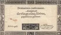 France 25 Livres - Black print - 06-06-1793 - Sign. Jame - Serial 405