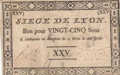 France 25 Livres - Siege of Lyon - 19-09-1793 - Watermark of Lyon