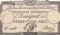 France 25 Sols - Coq - 04-01-1792 - Sign. Hervé - Serial 1228
