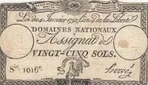 France 25 Sols - Coq - 04-01-1792 - Sign. Herv&eacute; - S&eacute;rie 1016