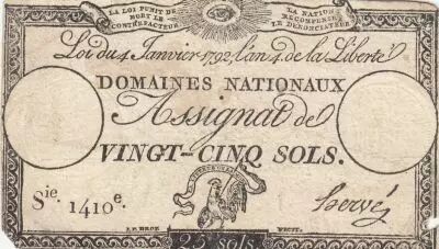 France 25 Sols - Coq - 04-01-1792 - Sign. Herv� - S�ries 1410