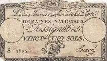 France 25 Sols - Coq - 04-01-1792 - Sign. Herv&eacute; - S&eacute;ries 1522