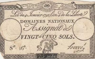 France 25 Sols - Coq - 04-01-1792 - Sign. Herv� - S�ries 16