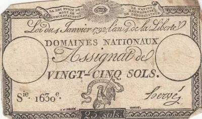 France 25 Sols - Coq - 04-01-1792 - Sign. Herv� - S�ries 1630
