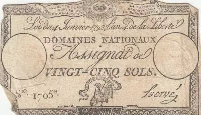 France 25 Sols - Coq - 04-01-1792 - Sign. Herv� - S�ries 1705