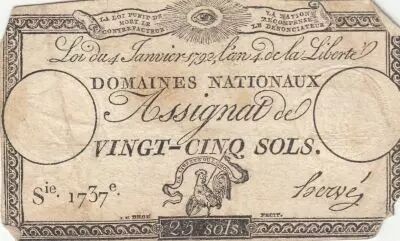 France 25 Sols - Coq - 04-01-1792 - Sign. Herv� - S�ries 1737