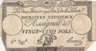 France 25 Sols - Coq - 04-01-1792 - Sign. Herv� - S�ries 397