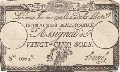 France 25 Sols - Rooster - 04-01-1792 - Sign. Herv� - Serial 1072