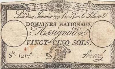 France 25 Sols - Rooster - 04-01-1792 - Sign. Herv� - Serial 1217