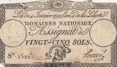 France 25 Sols - Rooster - 04-01-1792 - Sign. Herv� - Serial 1522