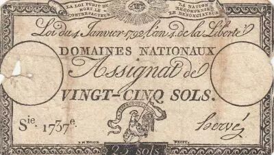 France 25 Sols - Rooster - 04-01-1792 - Sign. Herv� - Serial 1737