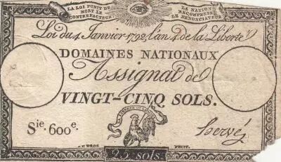 France 25 Sols - Rooster - 04-01-1792 - Sign. Herv� - Serial 600