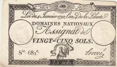 France 25 Sols - Rooster - 04-01-1792 - Sign. Herv� - Serial 682