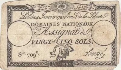 France 25 Sols - Rooster - 04-01-1792 - Sign. Herv� - Serial 709