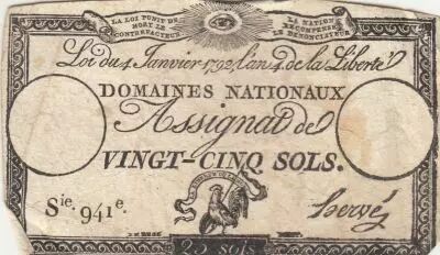 France 25 Sols - Rooster - 04-01-1792 - Sign. Herv� - Serial 941