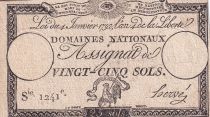 France 25 Sols - Rooster and eye  - 04-01-1792 - Sign. Hervé - Serial 1241 - L.150