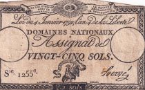 France 25 Sols - Rooster and eye  - 04-01-1792 - Sign. Hervé - Serial 1255 - P. A.55
